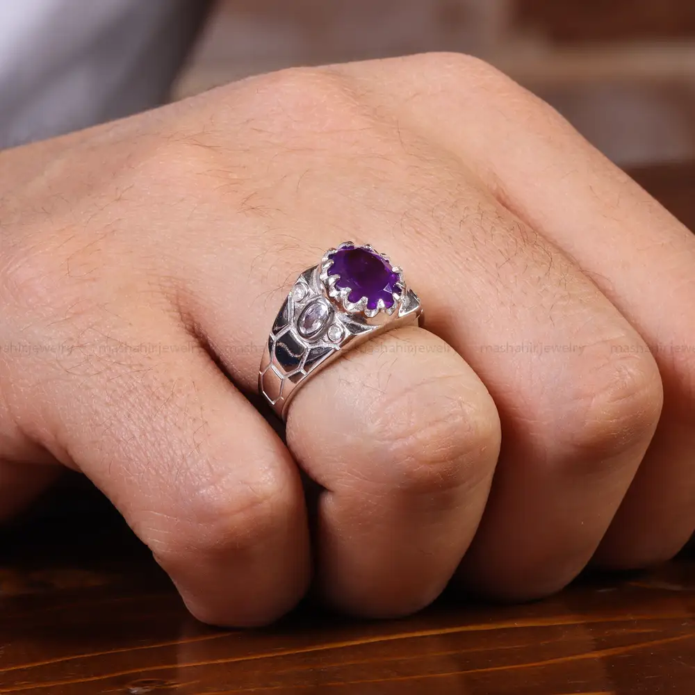 انگشتر آمیتیست مردانه کد 22387