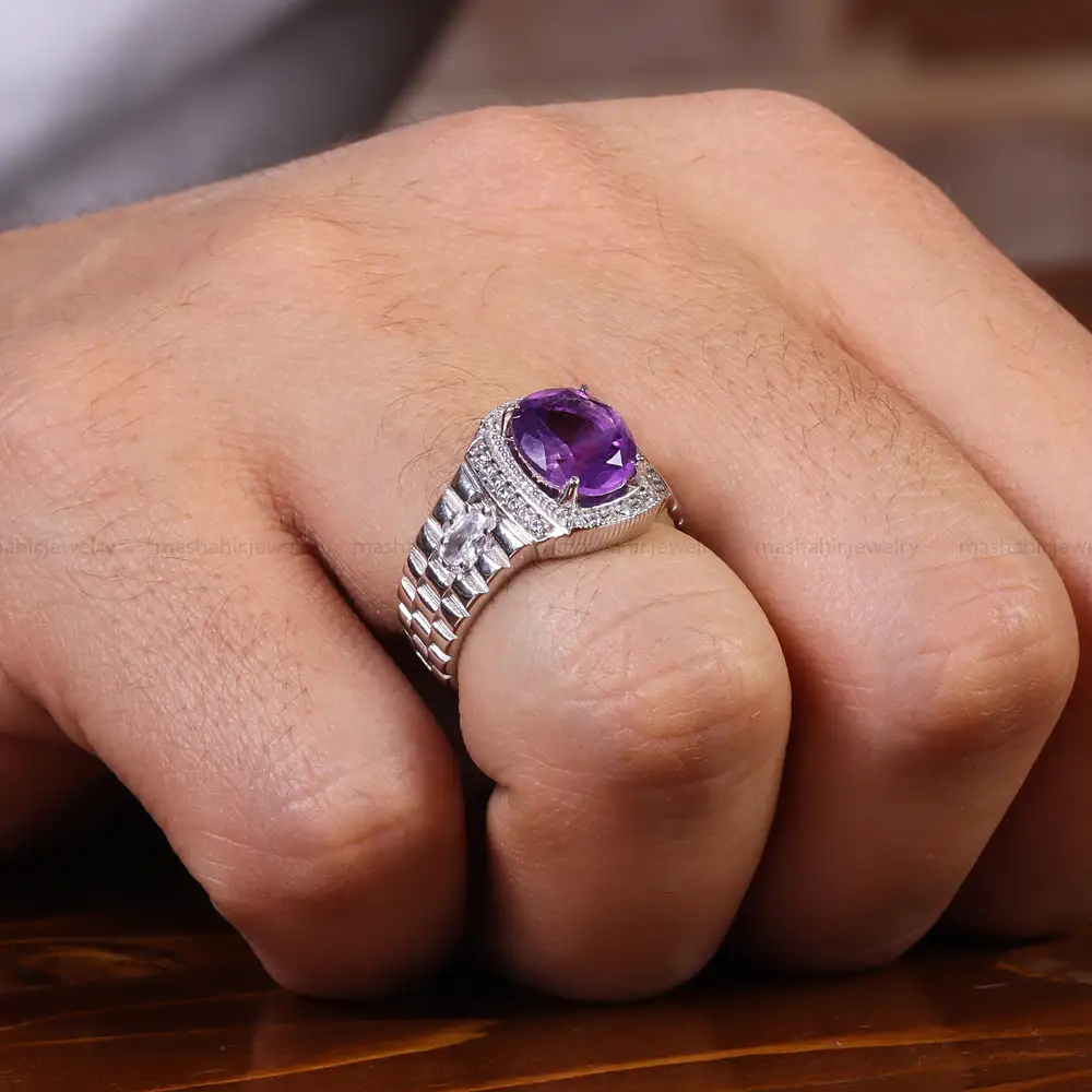 انگشتر آمیتیست مردانه کد 22389