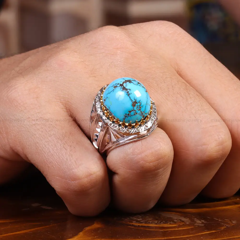 انگشتر فیروزه شجری مردانه کد 22407