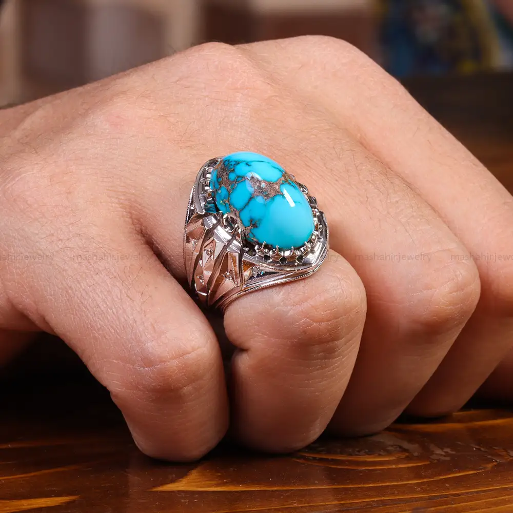 انگشتر فیروزه شجری مردانه کد 22408