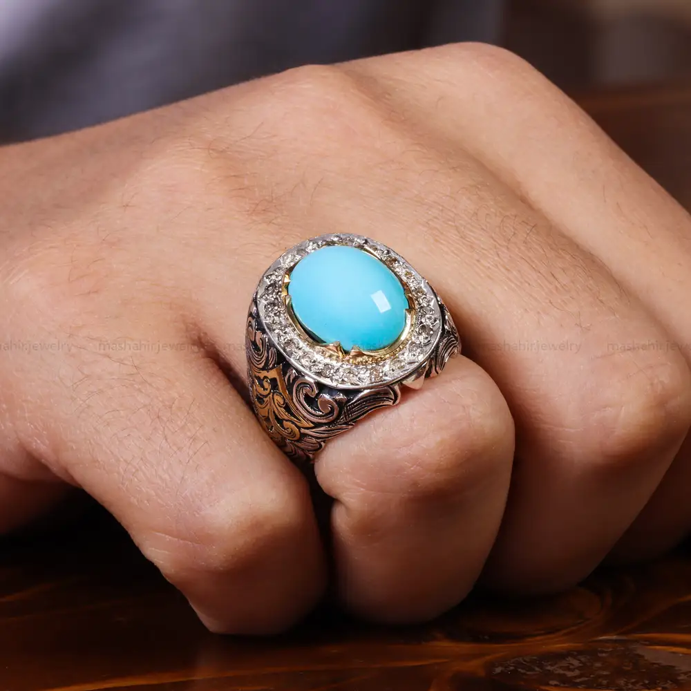 انگشتر فیروزه عجمی مردانه کد 22652