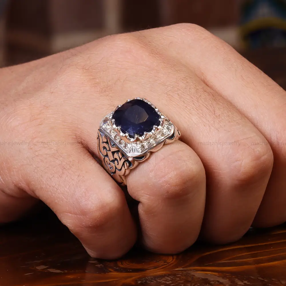 انگشتر یاقوت کبود مردانه کد 22669