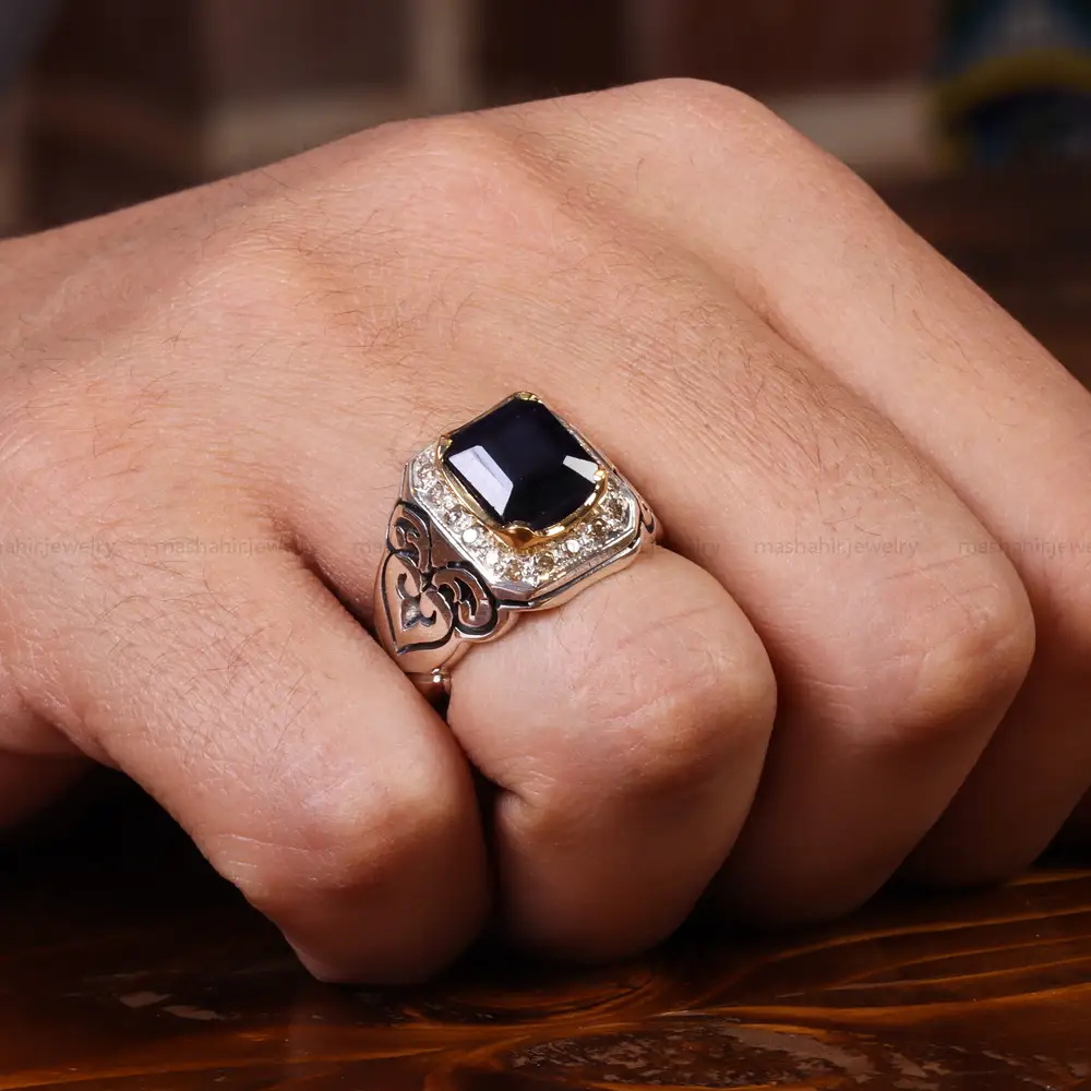 انگشتر یاقوت کبود مردانه کد 22670