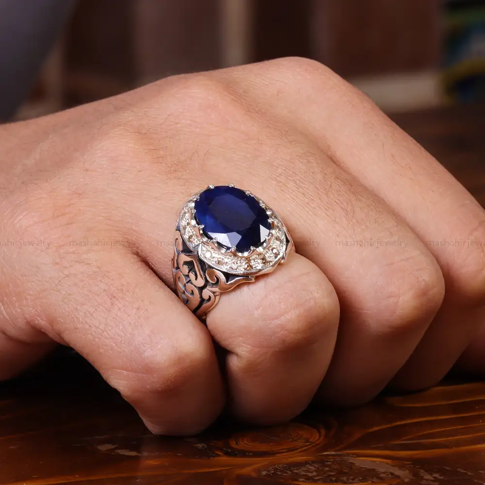 انگشتر یاقوت کبود مردانه کد 22671