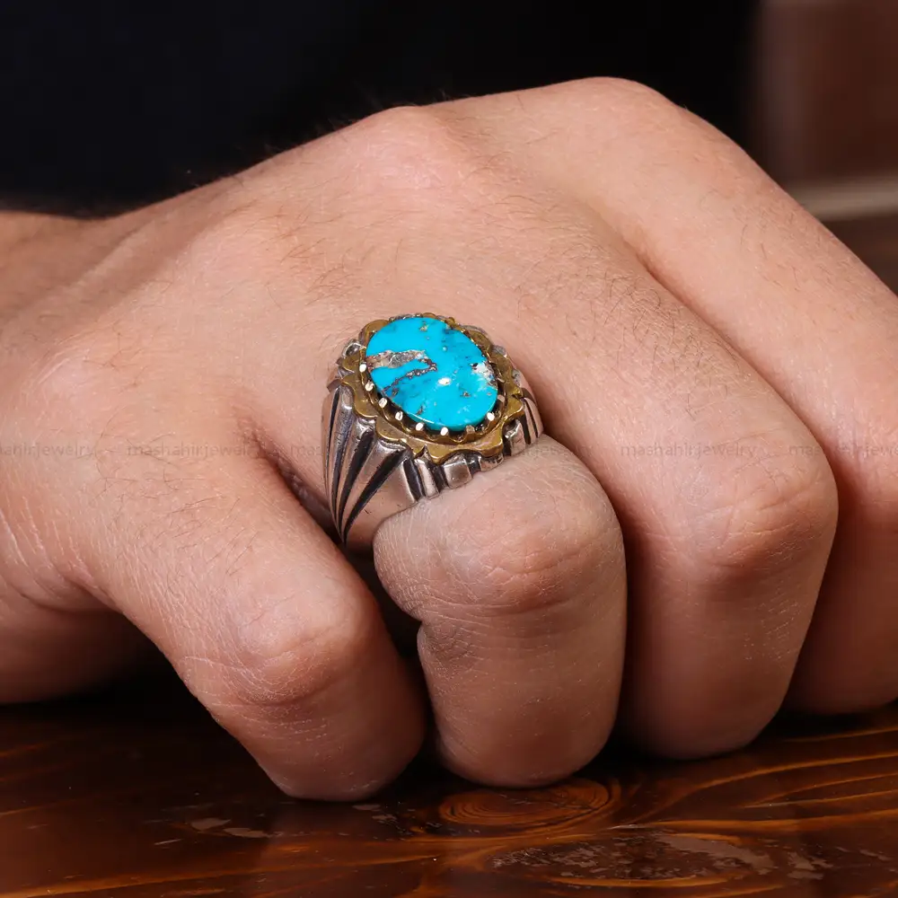 انگشتر فیروزه شجری مردانه کد 22745