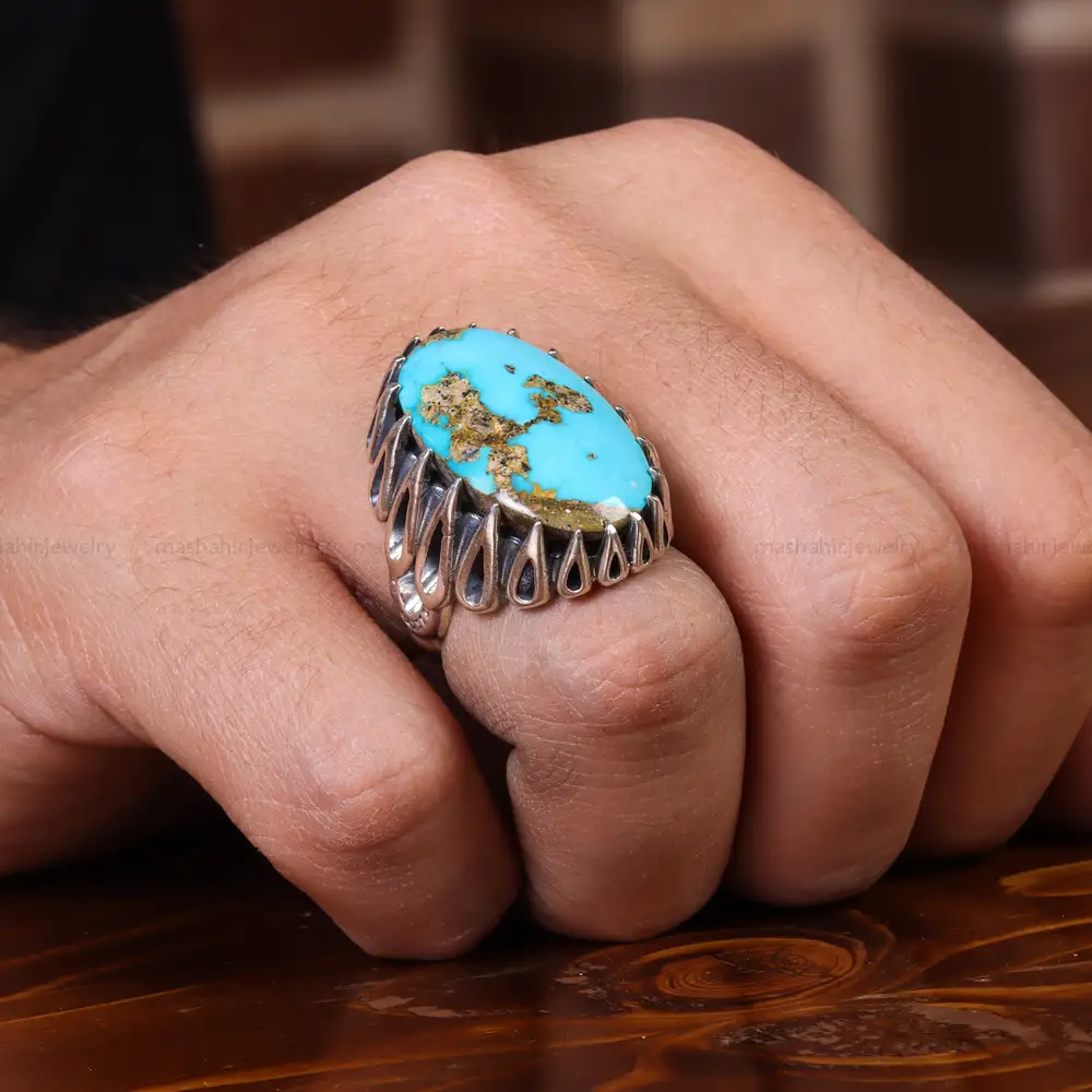 انگشتر فیروزه شجری مردانه کد 22755