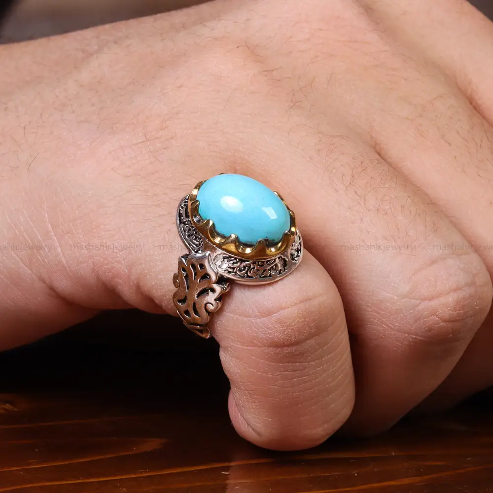 انگشتر فیروزه عجمی مردانه کد 22807