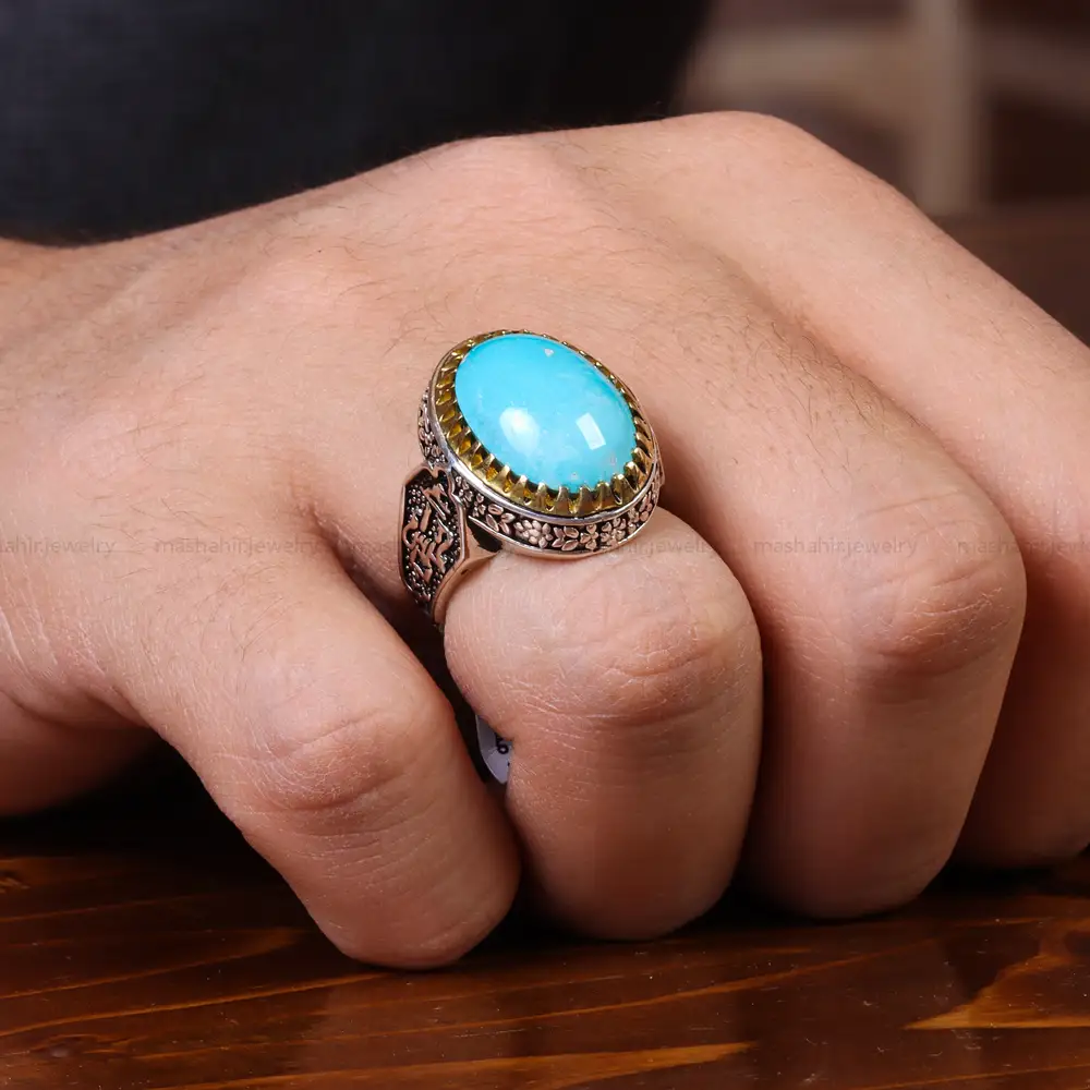 انگشتر فیروزه عجمی مردانه کد 22835