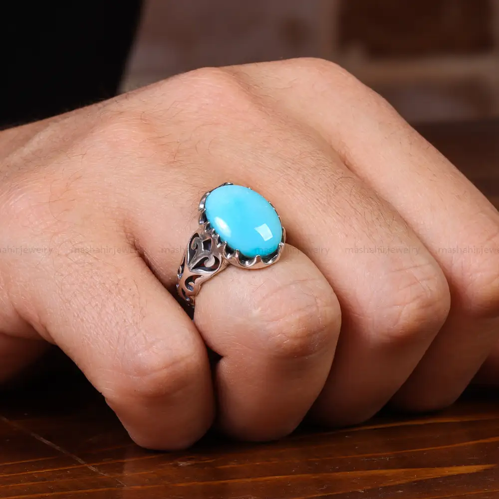 انگشتر فیروزه عجمی مردانه کد 22877