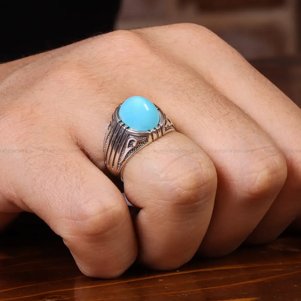 انگشتر فیروزه عجمی مردانه کد 22890