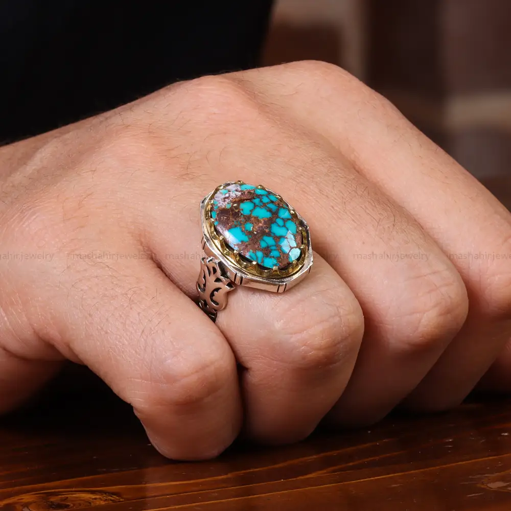 انگشتر فیروزه عجمی مردانه کد 22905
