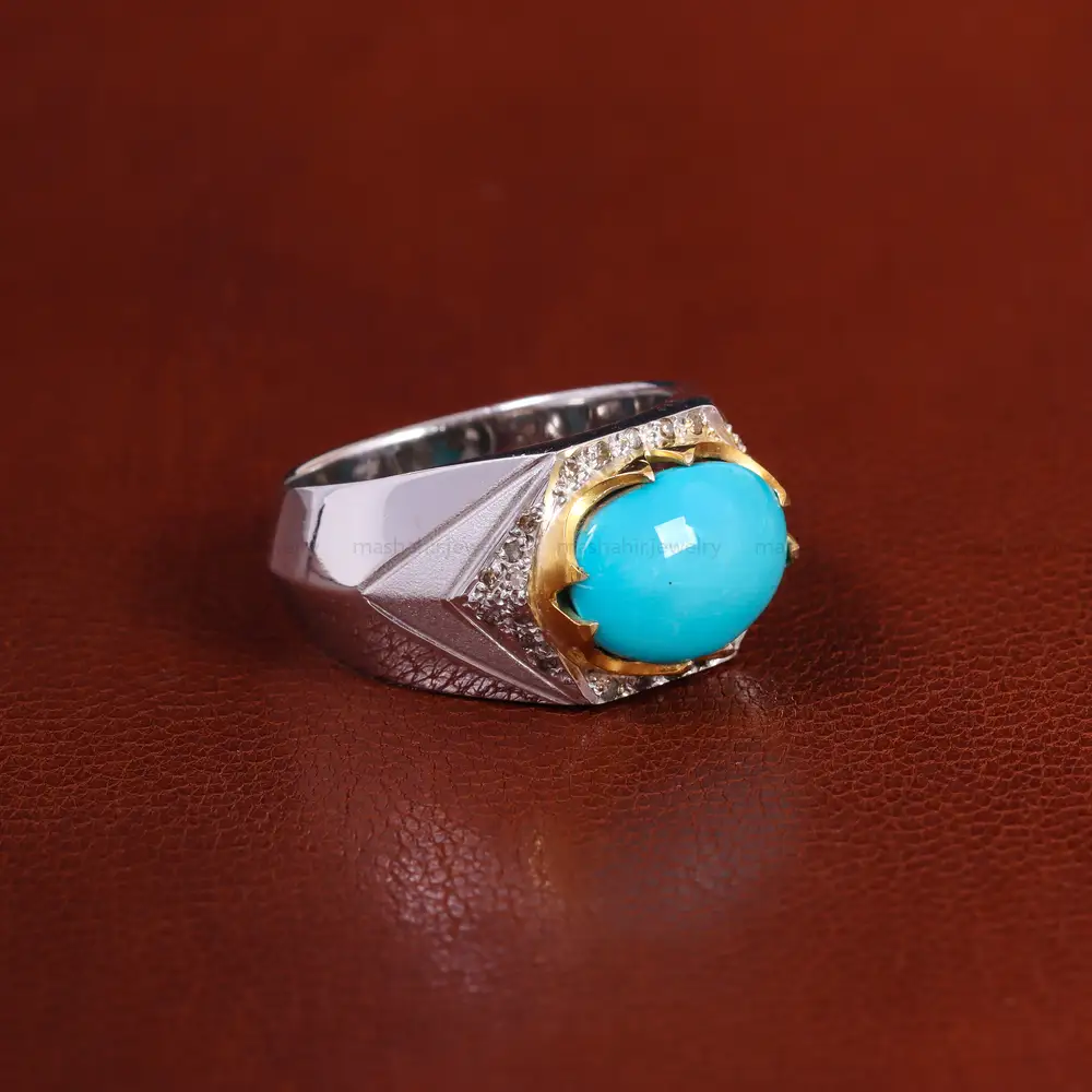 انگشتر فیروزه عجمی مردانه کد 23108