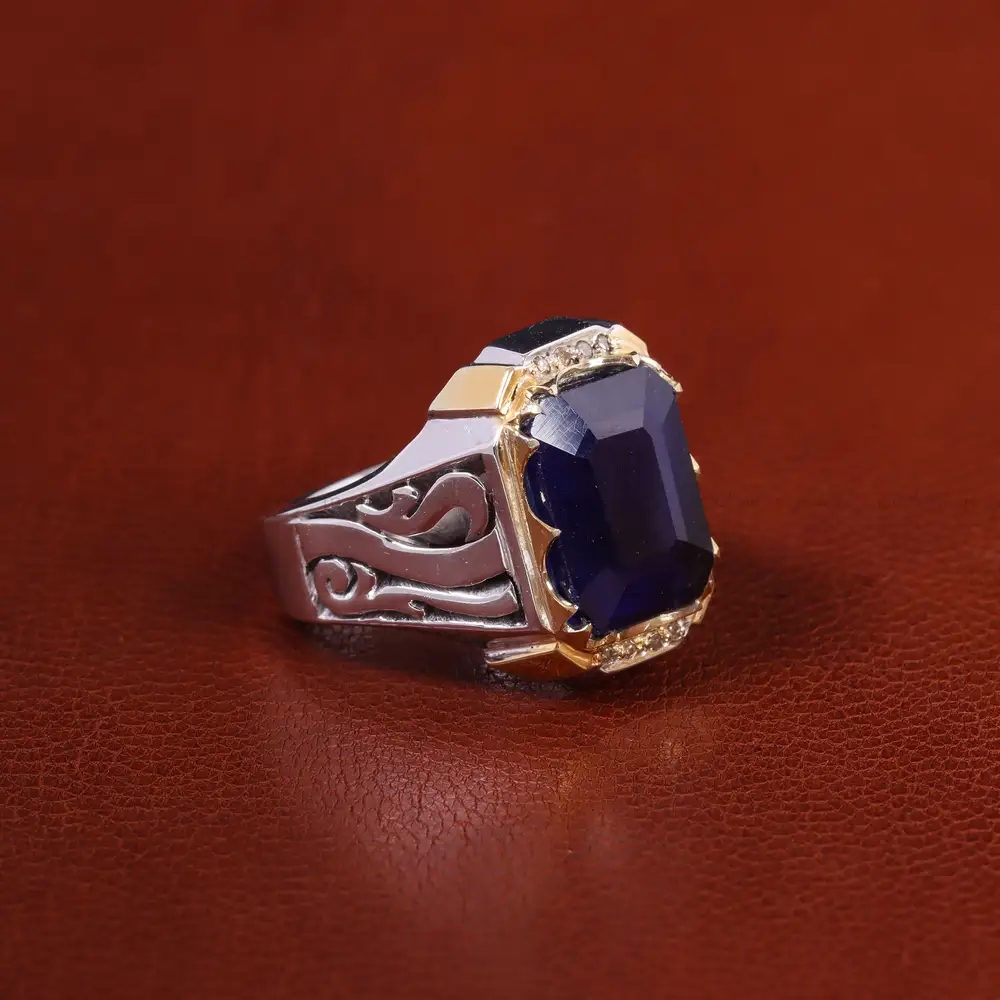 انگشتر یاقوت کبود مردانه کد 223118