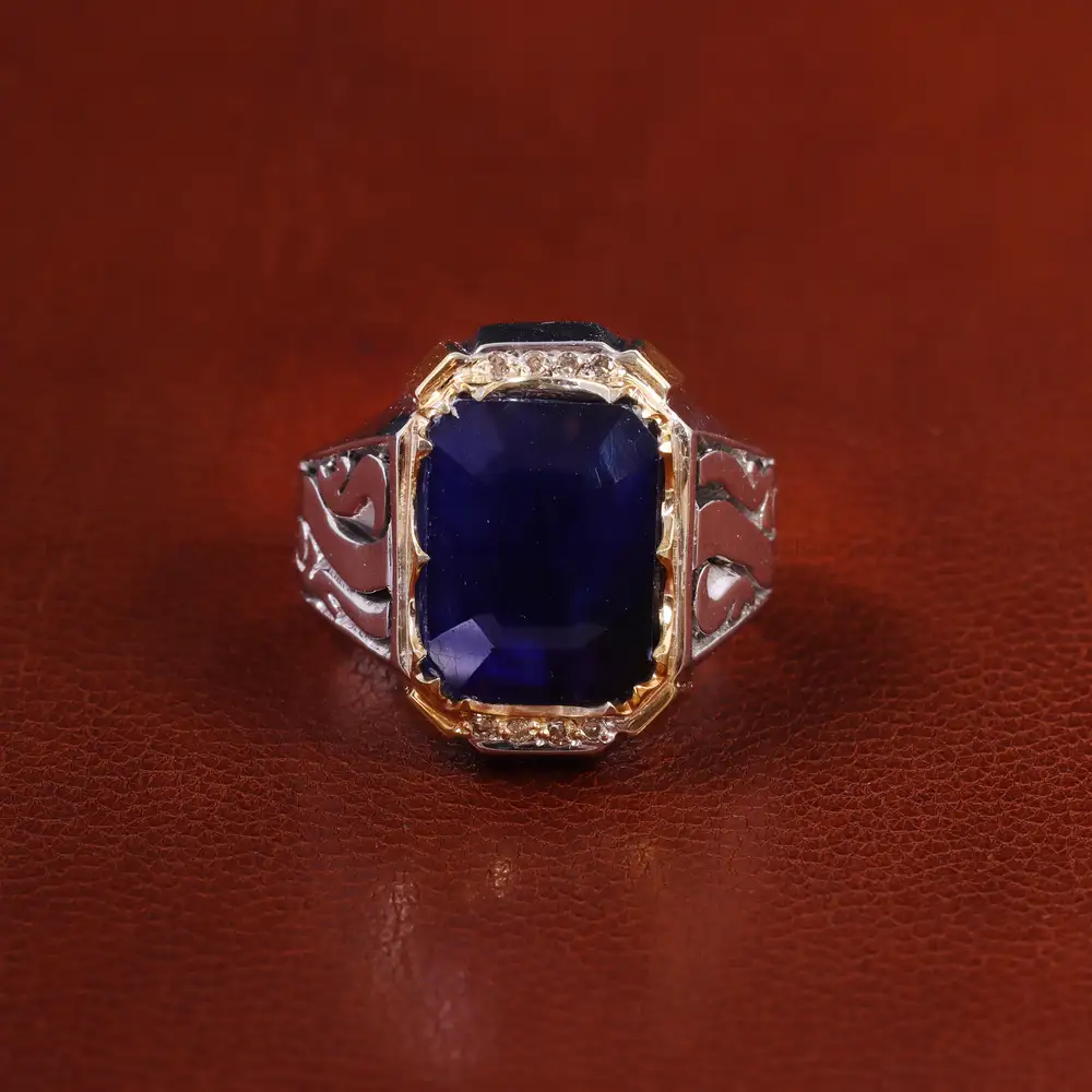 انگشتر یاقوت کبود مردانه کد 223118