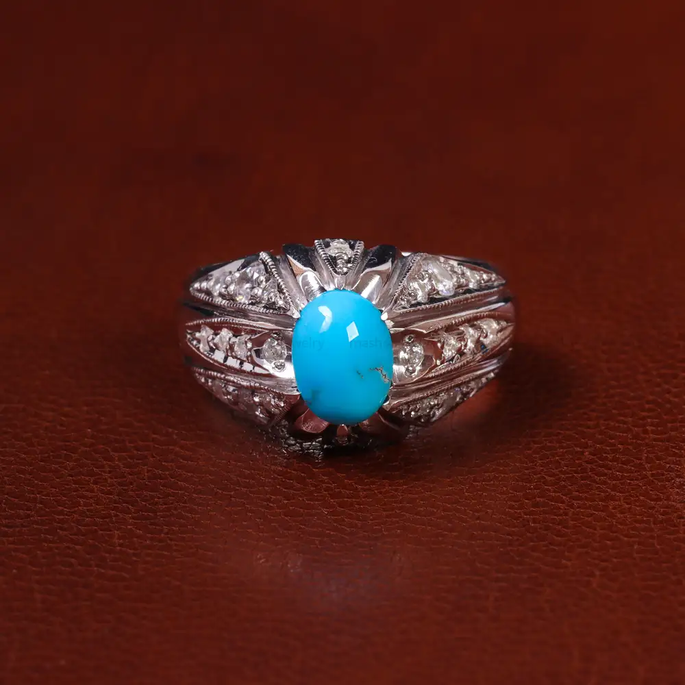 انگشتر فیروزه عجمی مردانه کد 23222