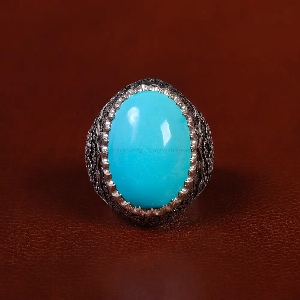 انگشتر فیروزه عجمی مردانه کد 23340
