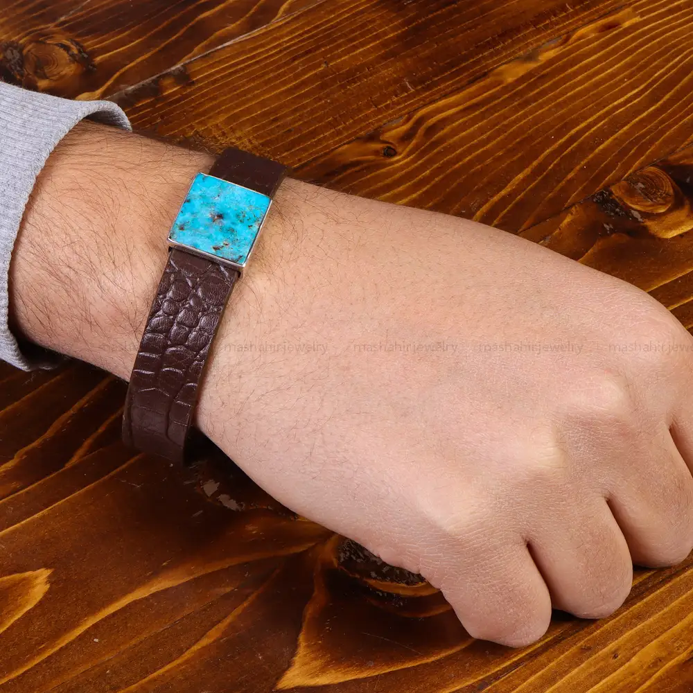 دستبند چرم فیروزه کد23455