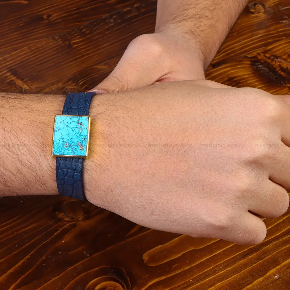 دستبند چرم فیروزه کد23468