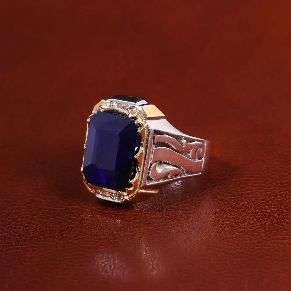 انگشتر یاقوت کبود مردانه کد 223118