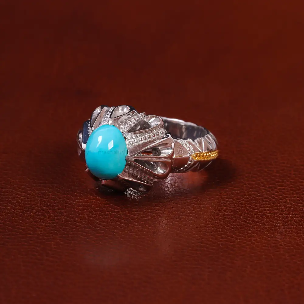 انگشتر فیروزه عجمی مردانه کد 23228