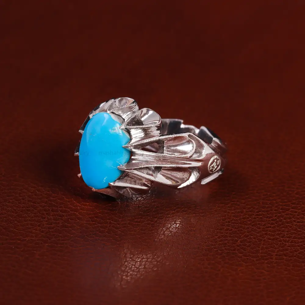 انگشتر فیروزه عجمی مردانه کد 23516