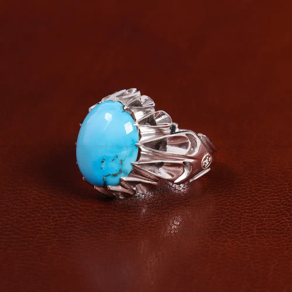 انگشتر فیروزه عجمی مردانه کد 23525