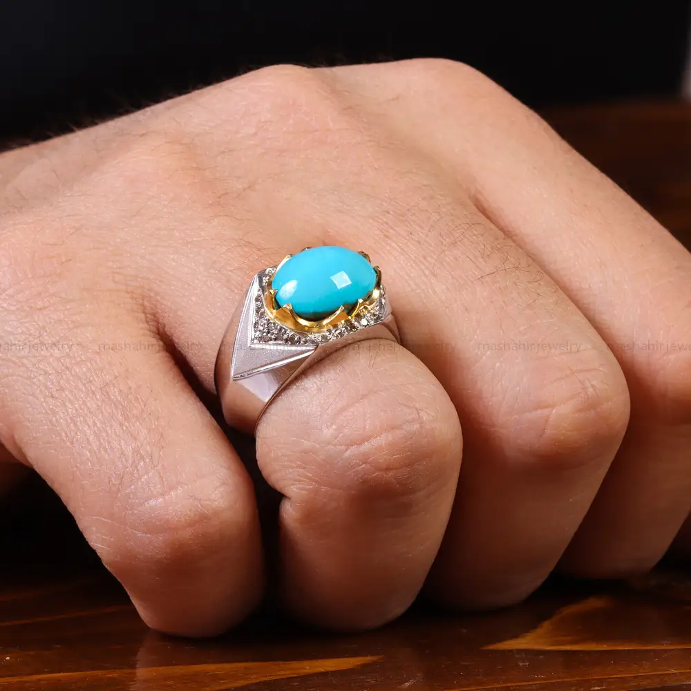 انگشتر فیروزه عجمی مردانه کد 23108