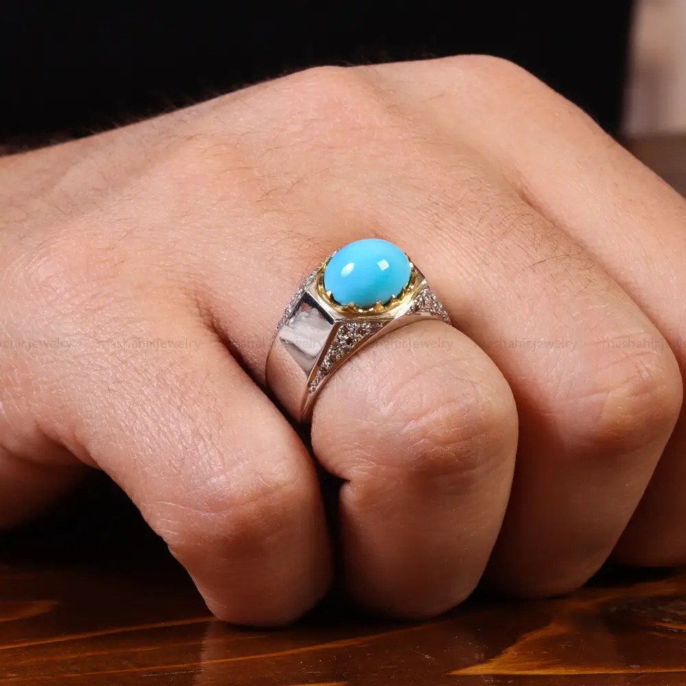 انگشتر فیروزه عجمی مردانه کد 23110