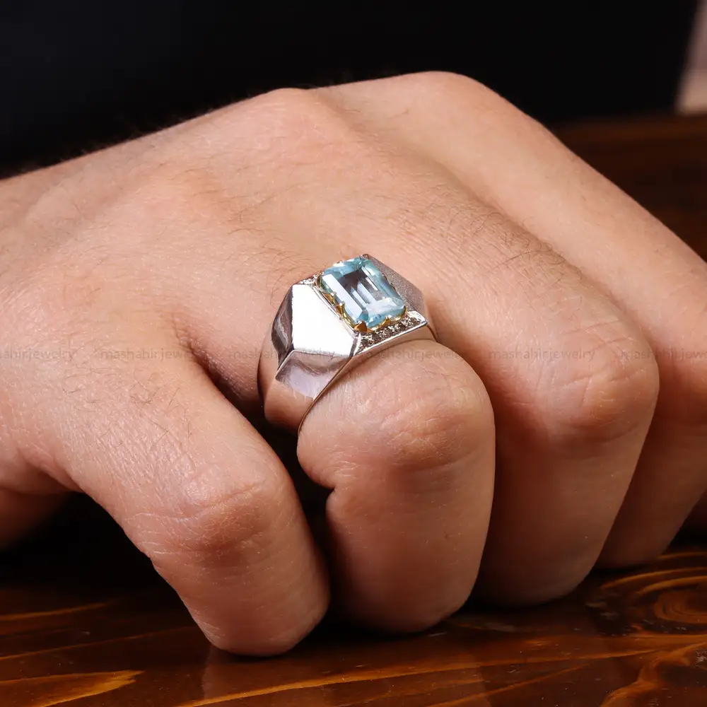 انگشتر آکوامارین مردانه کد 23115