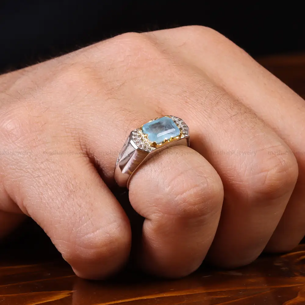 انگشتر آکوامارین مردانه کد 23116