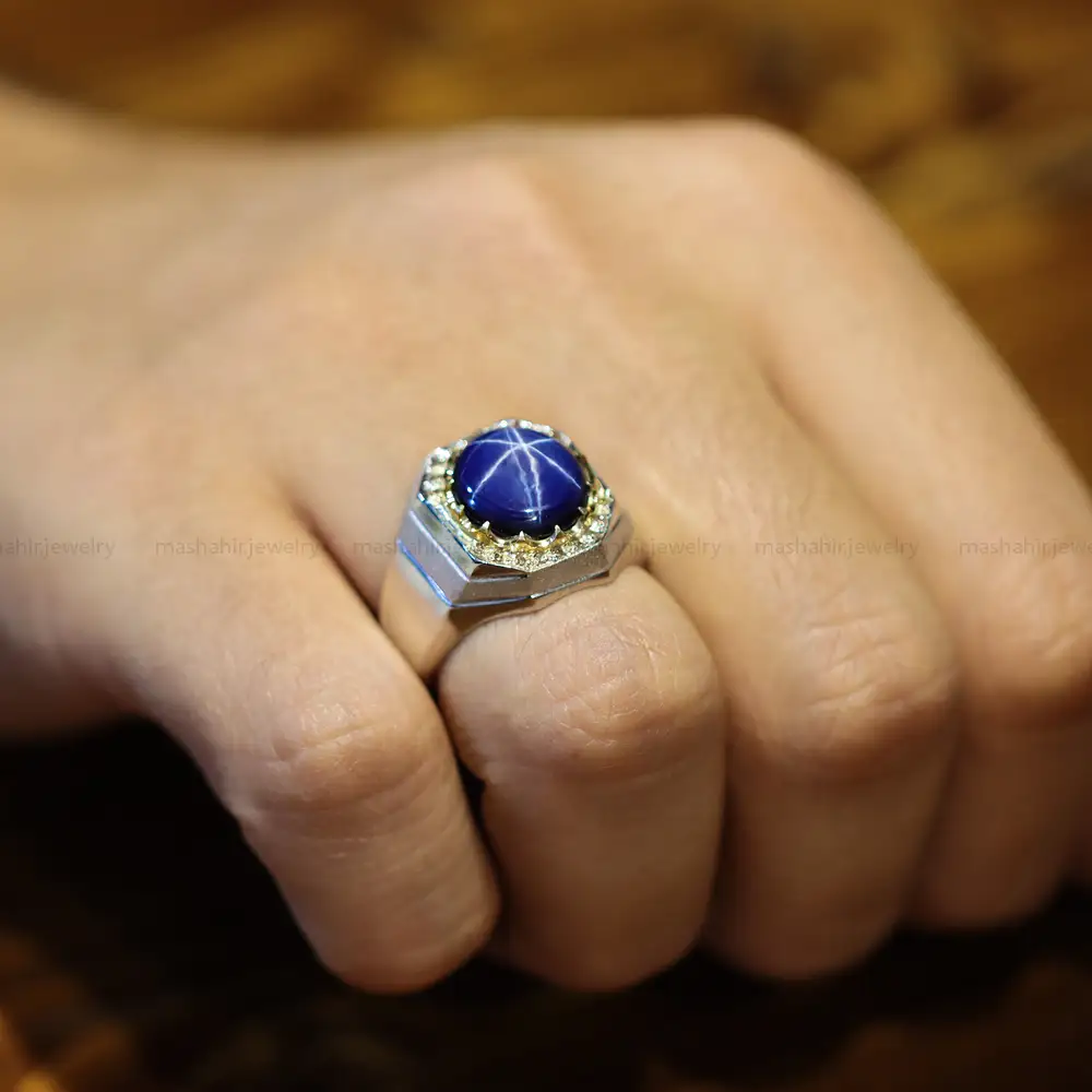 انگشتر یاقوت کبود مردانه کد 223117