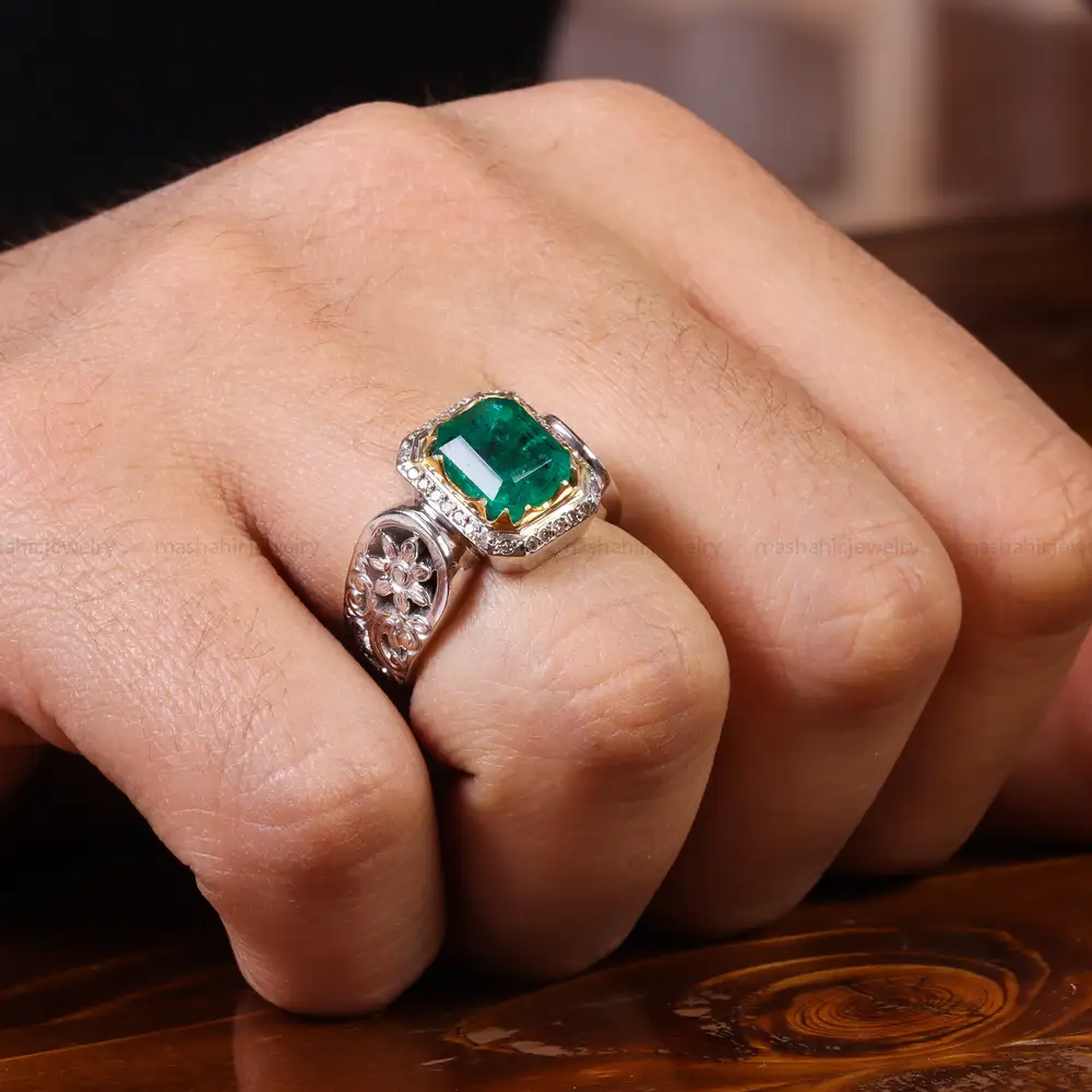 انگشتر زمرد مردانه کد 23135