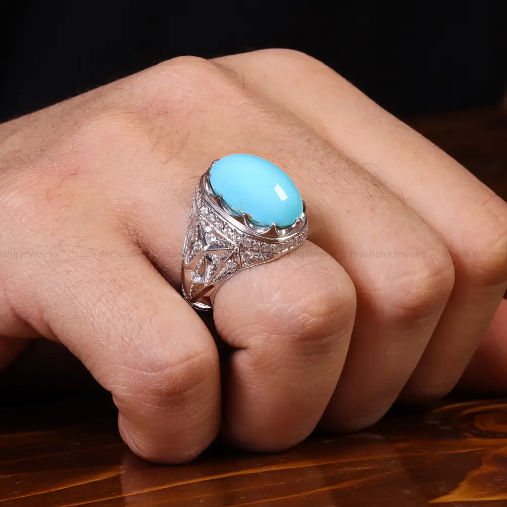 انگشتر فیروزه عجمی مردانه کد 23190