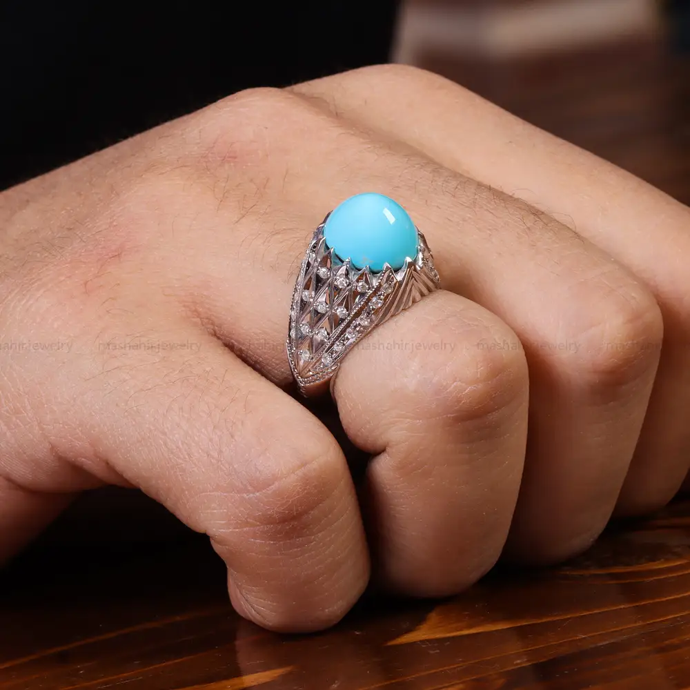 انگشتر فیروزه عجمی مردانه کد 23192