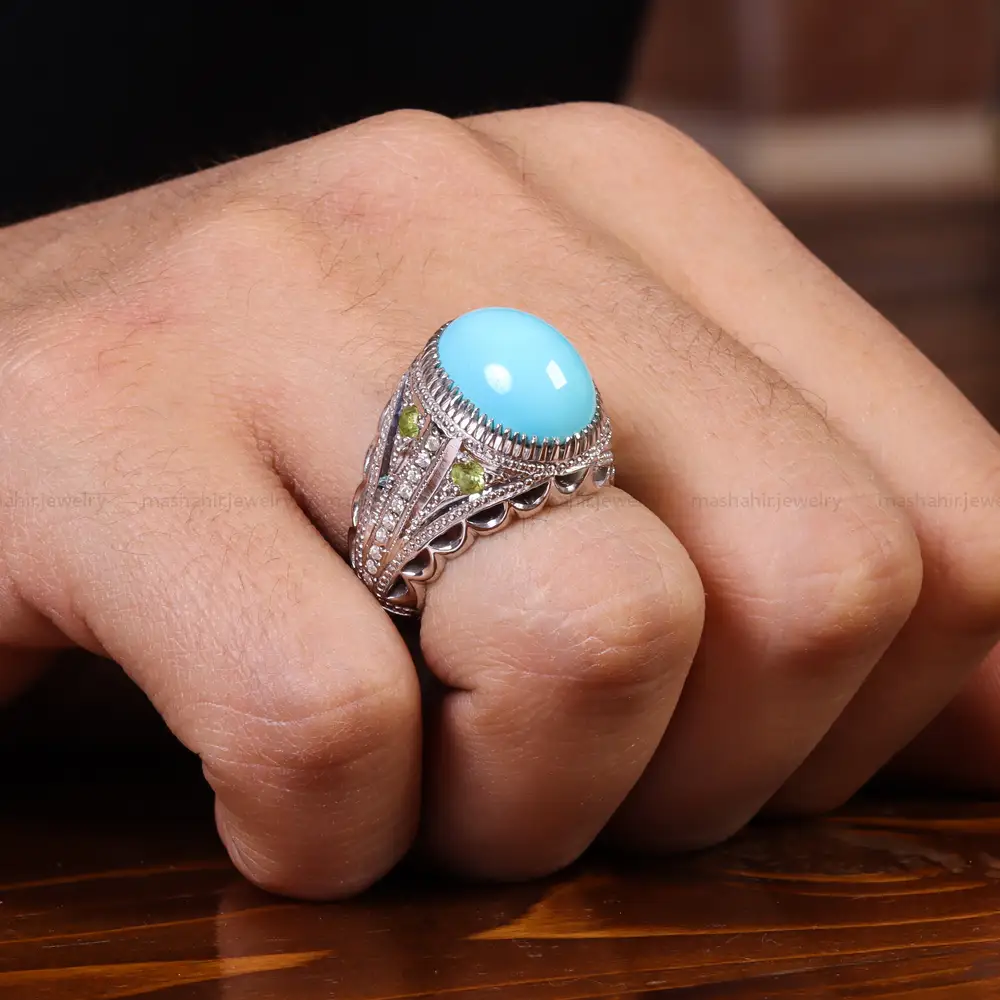 انگشتر فیروزه عجمی مردانه کد 23202