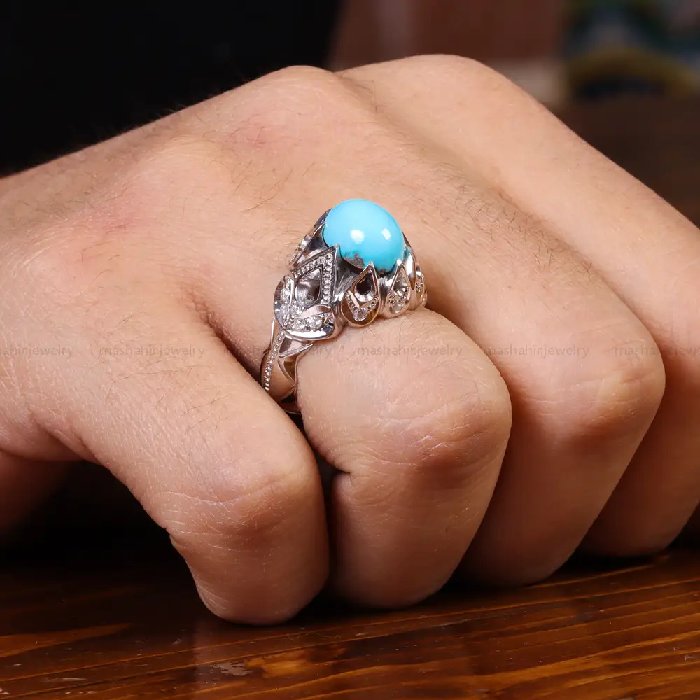 انگشتر فیروزه عجمی مردانه کد 23215