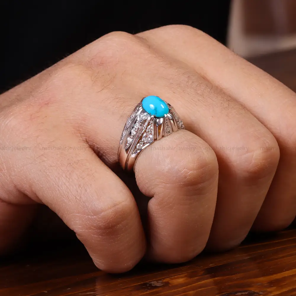 انگشتر فیروزه عجمی مردانه کد 23222