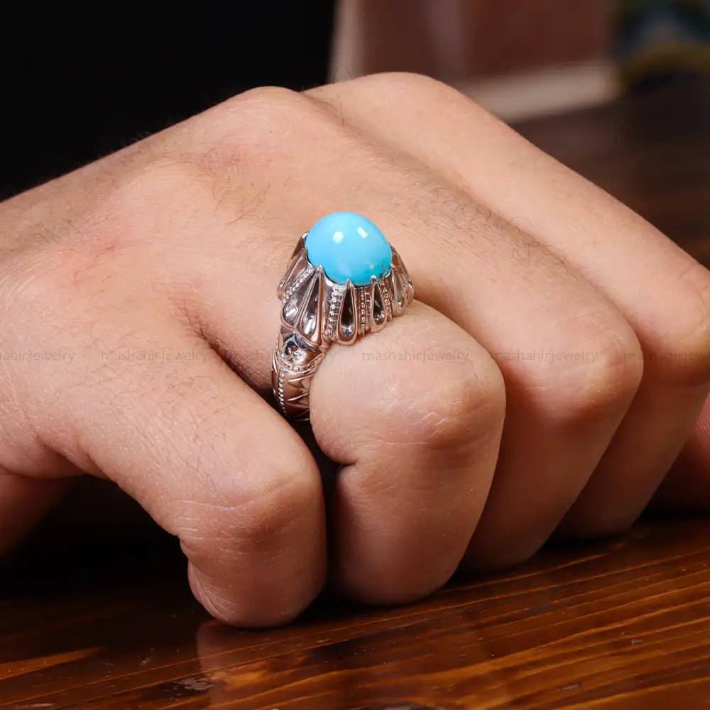انگشتر فیروزه عجمی مردانه کد 23223