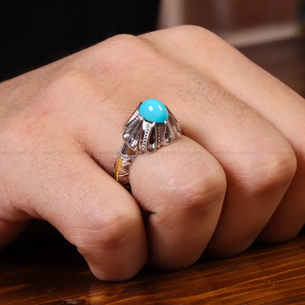 انگشتر فیروزه عجمی مردانه کد 23228