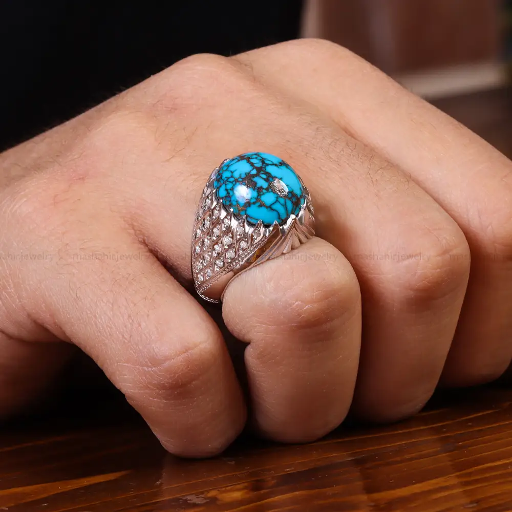 انگشتر فیروزه شجری مردانه کد 23236