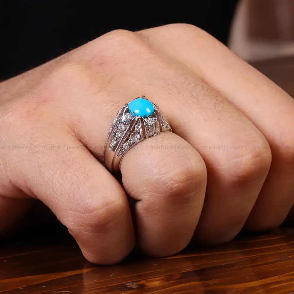 انگشتر فیروزه عجمی مردانه کد 23247