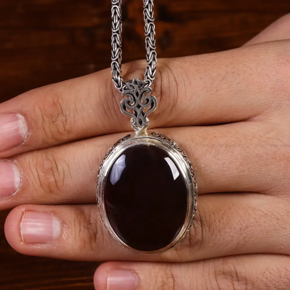 گردنبند عقیق یمن مردانه کد 23335