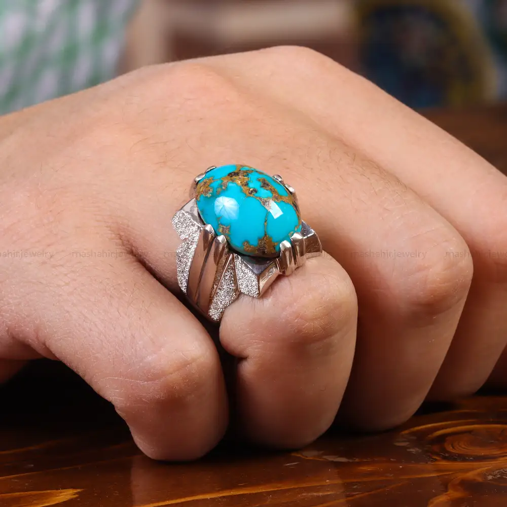 انگشتر فیروزه شجری مردانه کد 23495