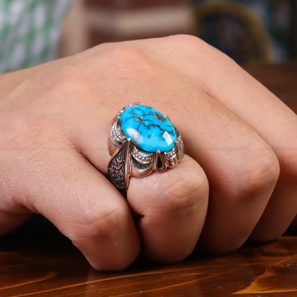 انگشتر فیروزه شجری مردانه کد 23496