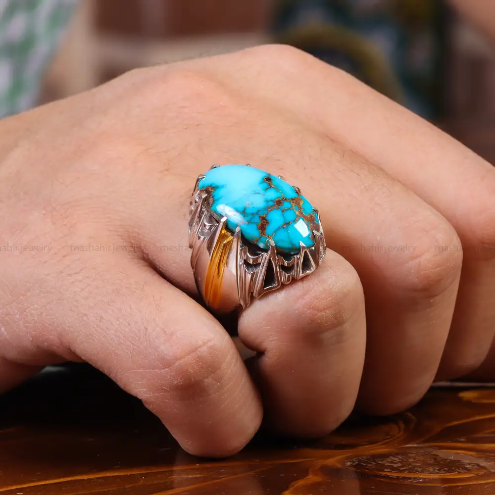 انگشتر فیروزه شجری مردانه کد 23502