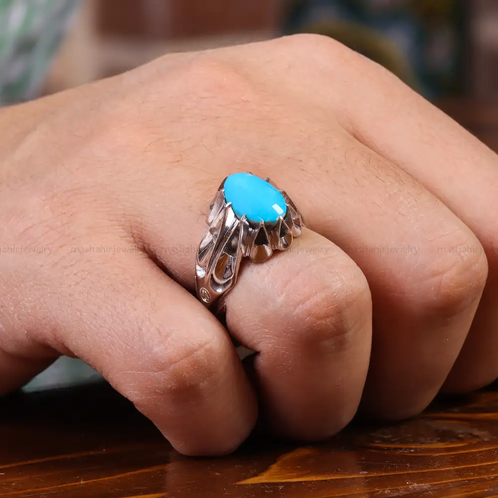 انگشتر فیروزه عجمی مردانه کد 23516