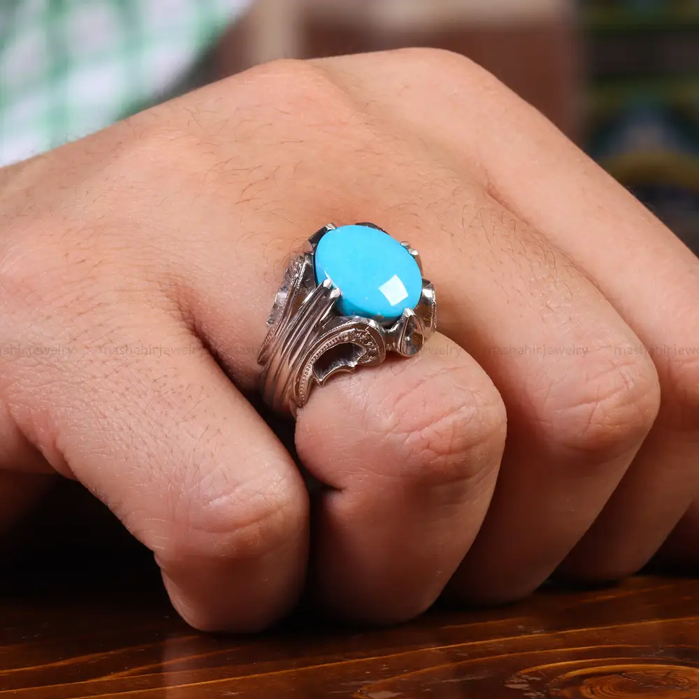 انگشتر فیروزه عجمی مردانه کد 23520
