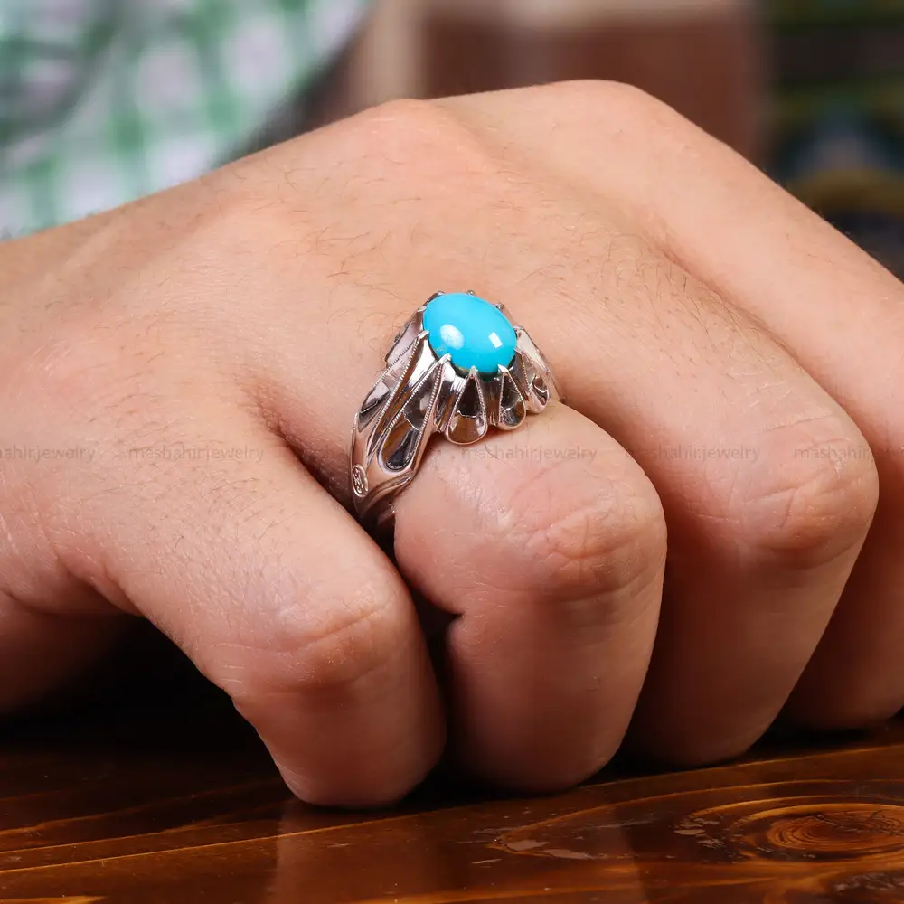 انگشتر فیروزه عجمی مردانه کد 23522