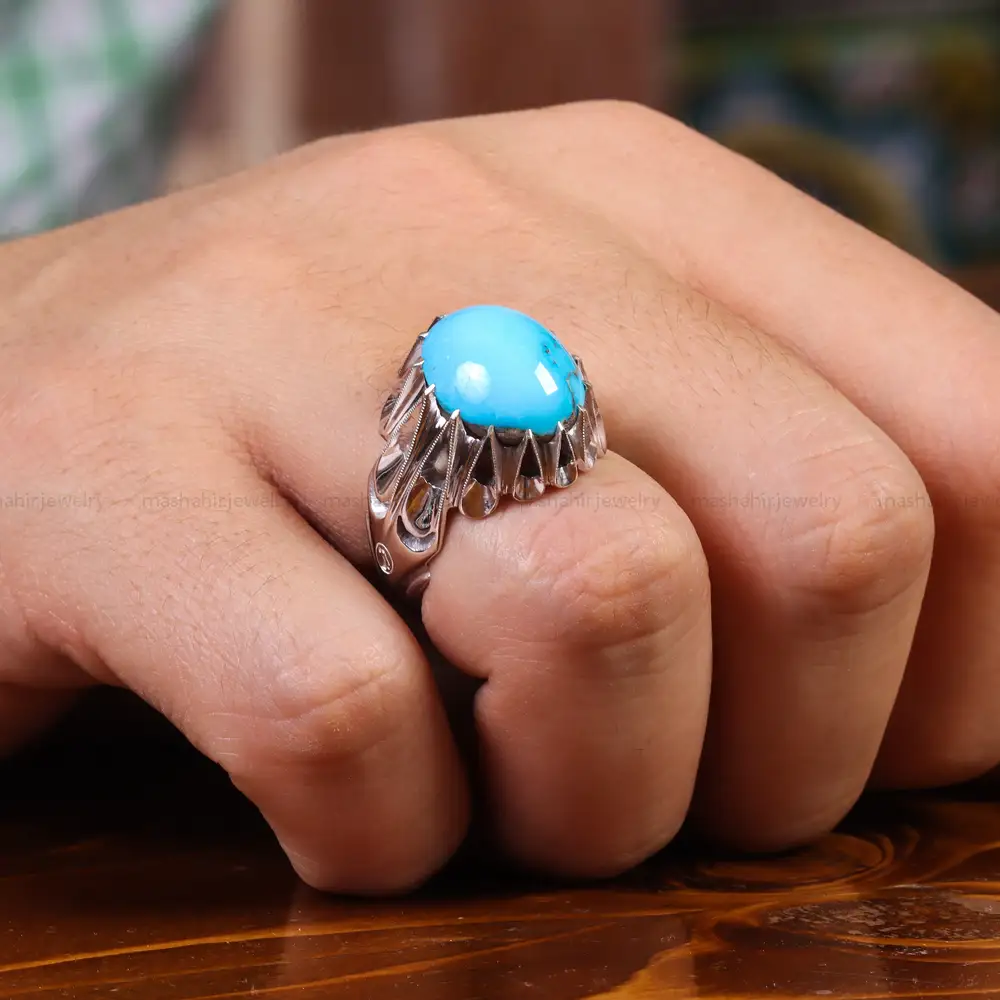 انگشتر فیروزه عجمی مردانه کد 23525