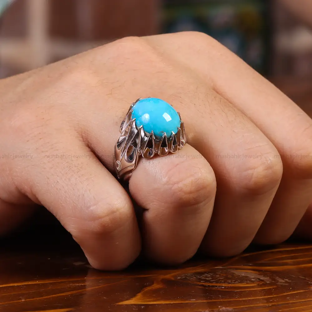 انگشتر فیروزه عجمی مردانه کد 23526